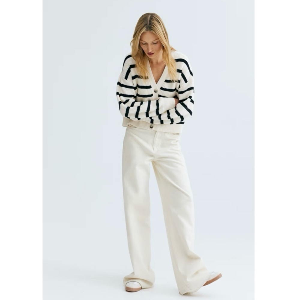 H&M Chunky Oversized Buttondown Cardigan Sweater in Black & White Size Medium